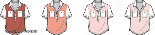 Collection of Polo Shirts in Various Shades of Red and Pink, Front View