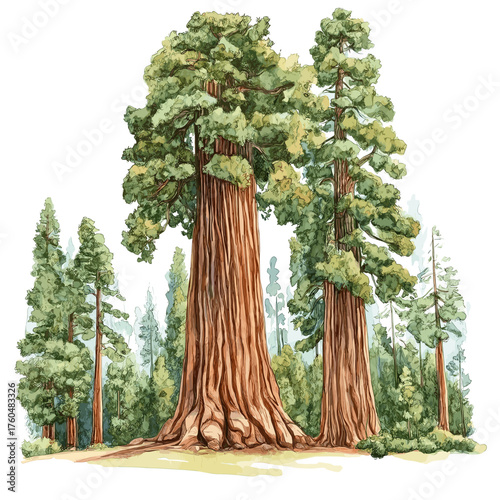 Sequoia National Park. Sequoia National Park hand drawn watercolor illustration