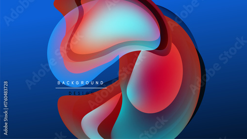 Abstract fluid shapes, vibrant colors blend. Dynamic composition, modern design element. Background features smooth gradients, eyecatching visuals.