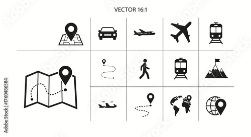 Travelling flat icon set illustration