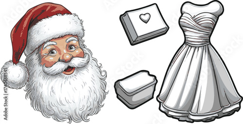 Christmas and Celebration: Festive illustration including a classic Christmas symbol alongside a wedding theme, symbolizing joy and the spirit of gift-giving and new beginnings.