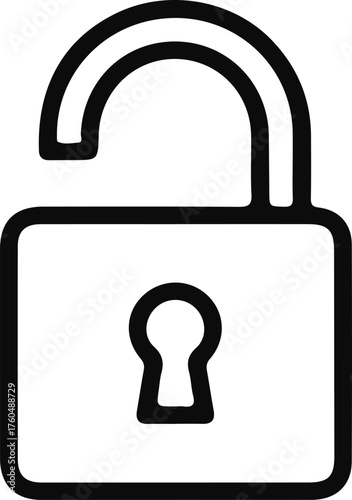 Open Padlock Icon: A simple icon of an unlocked padlock, symbolizing security, privacy, and access. It is a visual representation of protection.
