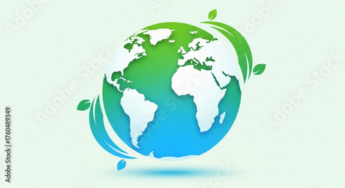 Ecofriendly world globe with green leaves, symbolizing environmental protection and sustainability