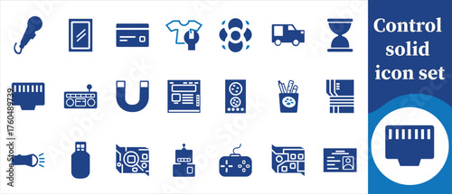 Solid Icon Set Control, Solid Icon, Settings, Gear, Adjust, Slider, Knob, Switch, Toggle, Button, Lever, Remote, Automation, Dashboard, System, Panel and more