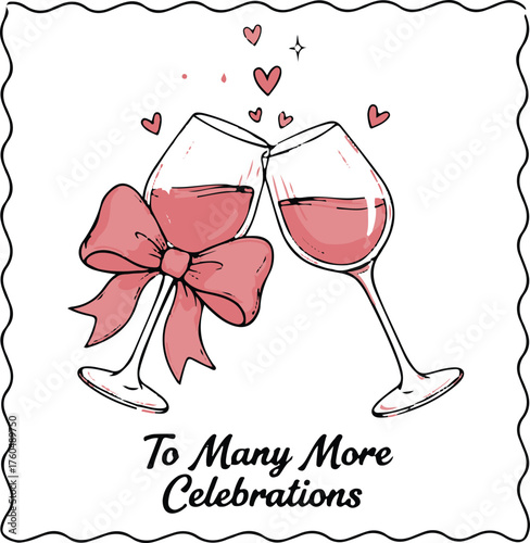 Vector illustration of two red wine glasses with liquid, isolated on white background, perfect for a celebration or romantic party