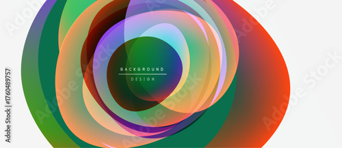 Abstract colorful layers create dynamic circular design. Modern gradients, smooth transitions, vibrant hues present visual harmony.