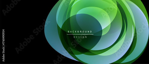 Abstract swirling layers, green hues dominate. Modern design element, dynamic composition, clean aesthetic. Background suggests innovation, technology.