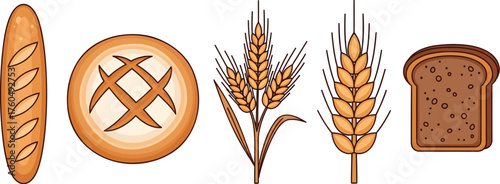 Freshly Baked Bread and Wheat Stalks Illustration