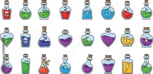 Collection of Pixel Art Magic Potions for Game Design