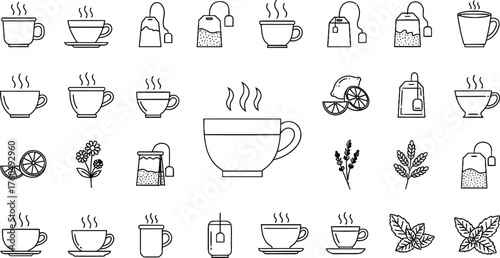 Collection of Steaming Hot Tea Cup Illustrations and Symbols