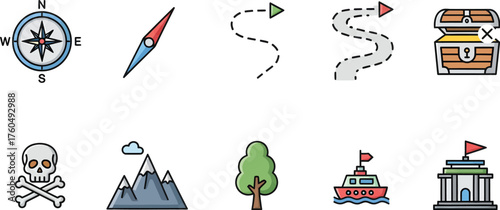 Adventure Travel and Navigation Icons Set