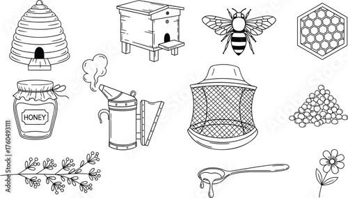 Decorative Beehive Honeycomb Beekeeper Symbols Collection