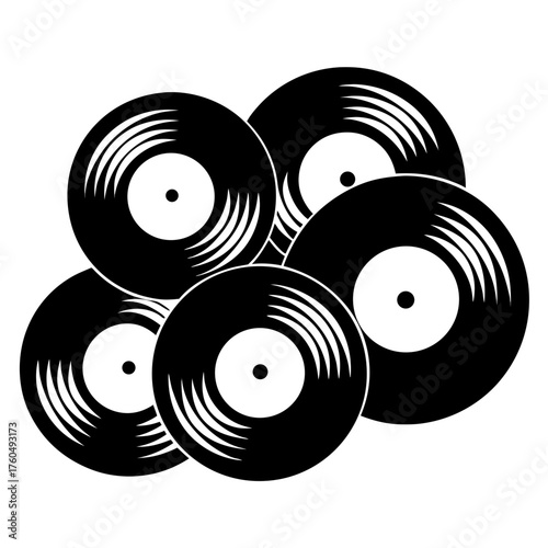 Vinyl records vector clean black silhouette design white background