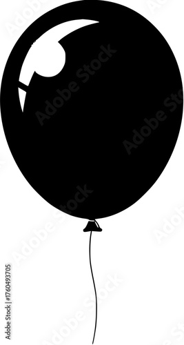 Glossy black balloon icon with string in simple style for party or celebration