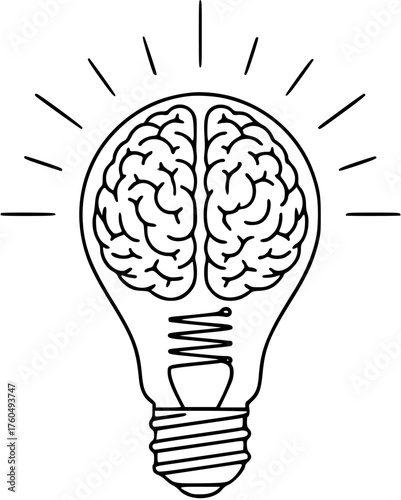 Brain inside a lightbulb line icon representing creative idea generation and innovation.