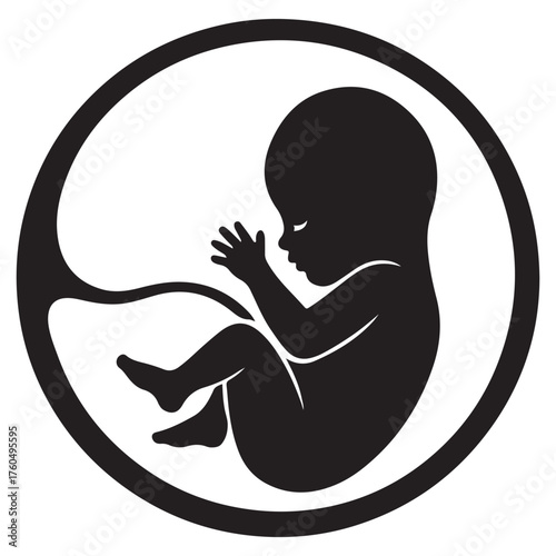 Fetus Icon – Black Silhouette Vector of Baby in Womb for Medical, Pregnancy, and Healthcare Designs