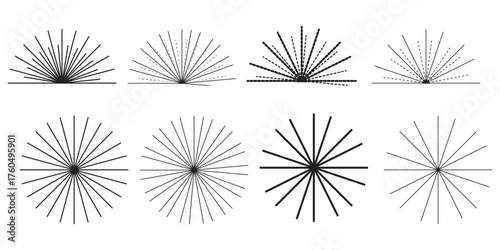 Sun star rays, burst. Radial circle radiation lines. Circulars lines beams. Spokes with radiating stripes grid. Vector graphic. Abstract illusion geometric pattern