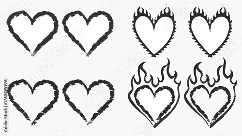 Expressive heart shapes silhouette set, stylized love and passion symbols for design and creative projects