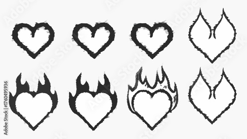 Burning hearts silhouette collection conveys passion and intense emotion for design projects