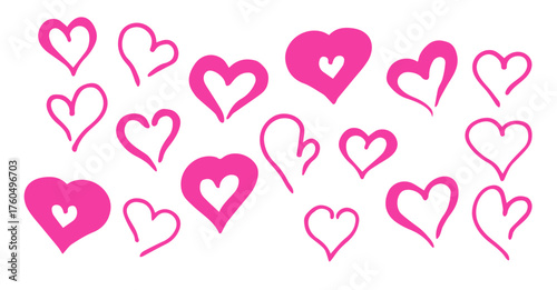 Pink hand-drawn hearts collection – romantic love symbols illustration