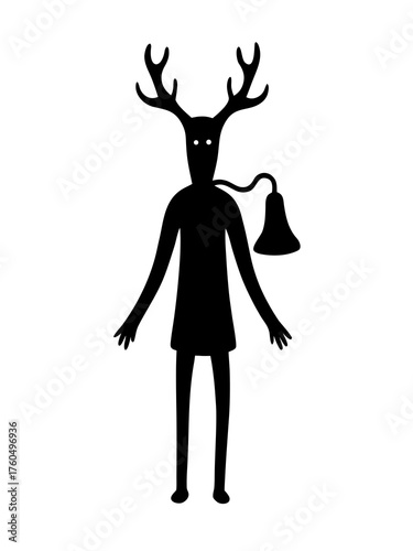 Whimsical silhouette of reindeer bell character vector illustration for festive designs