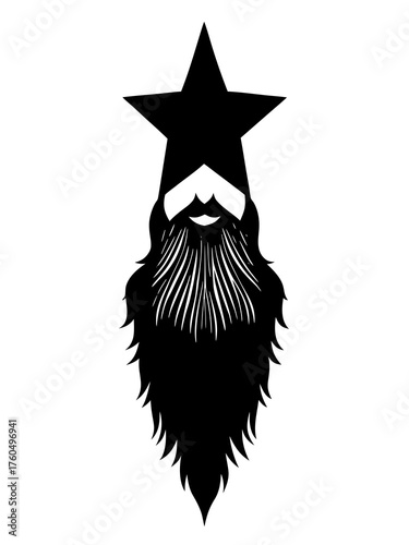 Silhouette vector illustration of a christmas star transforming into santa's beard and hat