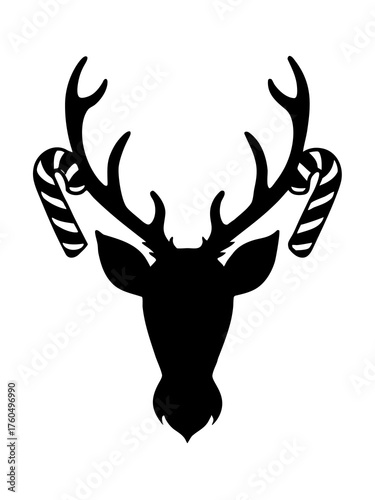 Christmas reindeer silhouette with candy canes festive holiday illustration vector scalable