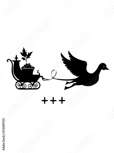 Peaceful dove pulling sleigh silhouette vector illustration scalable graphic symbol