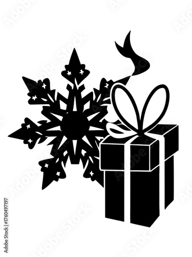 Vector silhouette of a gift box and snowflake combined for festive christmas holiday design