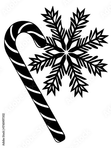 Festive silhouette merge candy cane snowflake winter holiday vector illustration