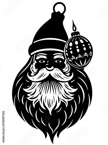 Festive santa claus face silhouette combined with christmas ornament vector illustration