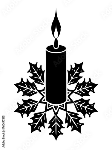 Silhouette of a christmas candle and snowflake illustration for holiday design
