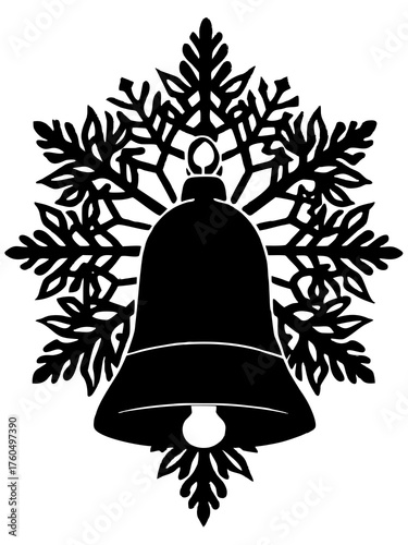 Christmas bell snowflake silhouette vector illustration scalable decorative winter holiday icon