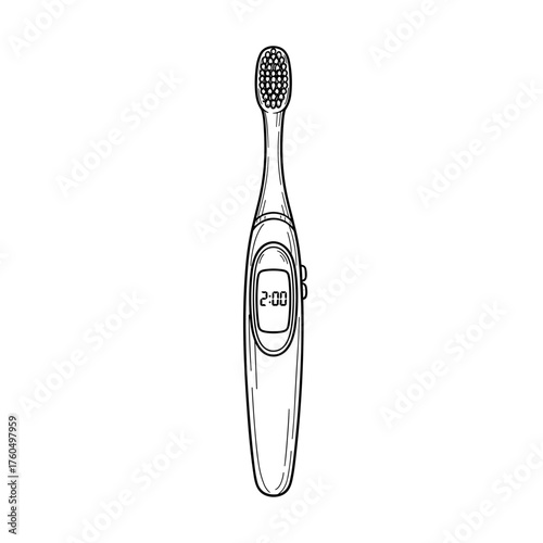 Electric toothbrush with timer display in black and white sketch