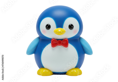 Isolated charming penguin figurine with a bowtie, ready for product mockups and holiday greeting cards