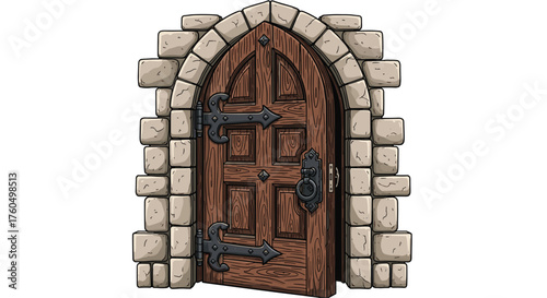Old wooden door set in stone, perfect for adding a touch of medieval fantasy to your project or design elements