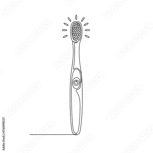 Electric toothbrush glowing in minimal line drawing on white