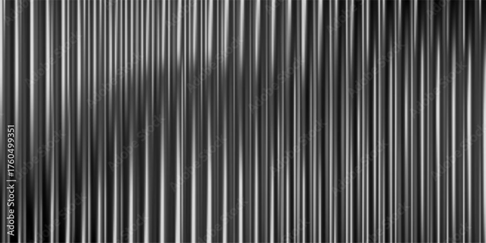 Obraz premium Black ribbed glass background with effect texture in 3D gradient and line crystal light. Abstract pattern in vertical panel with transparent prism wave. Vector frosted design.