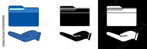Flat vector illustration of a hand holding a folder, symbolizing data protection, information security, and digital file safety. Good for cybersecurity, backup systems, and secure data handling themes