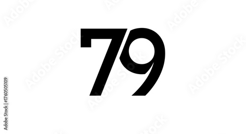 Minimalist illustration of the number seventy nine in bold black font against a white background