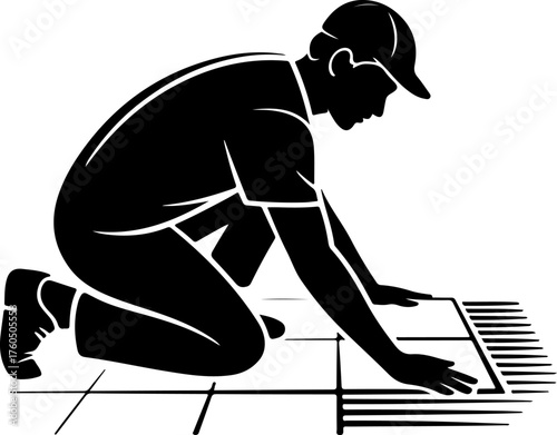 tiler laying tiles on the floor silhouette Vector illustration