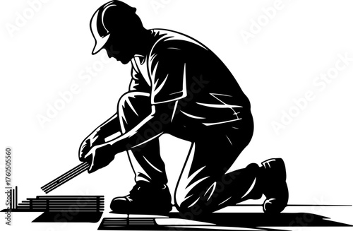 tiler laying tiles on the floor silhouette Vector illustration