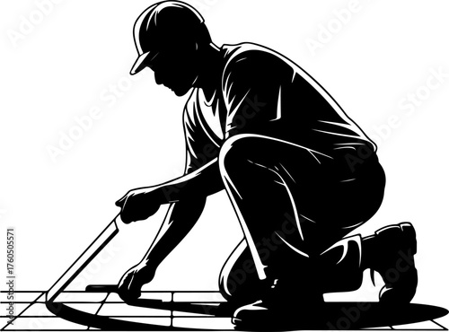 tiler laying tiles on the floor silhouette Vector illustration