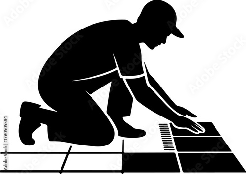 tiler laying tiles on the floor silhouette Vector illustration