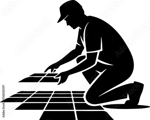 tiler laying tiles on the floor silhouette Vector illustration