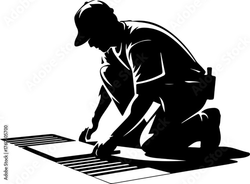 tiler laying tiles on the floor silhouette Vector illustration