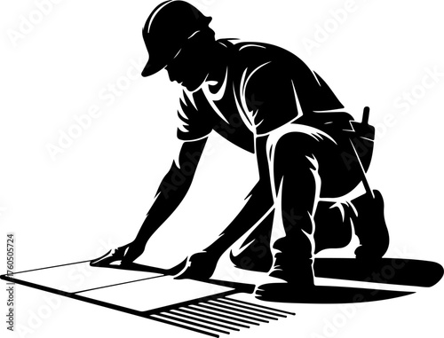 tiler laying tiles on the floor silhouette Vector illustration
