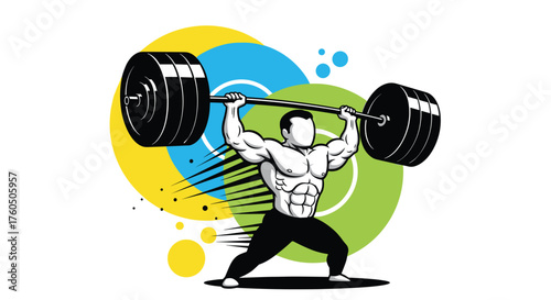 Dynamic weightlifter graphic showing intense strength and power with colorful background, perfect for fitness brands and motivational campaigns