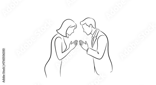 Line art illustration showcasing a respectful bow between a man and a woman