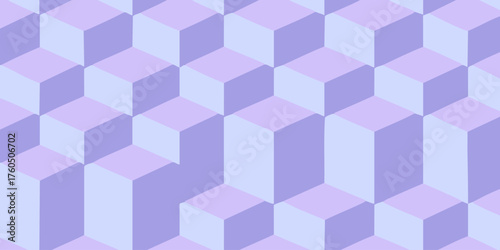 Isometric Pattern with Pastel Purple Cubes Seamless Abstract Background